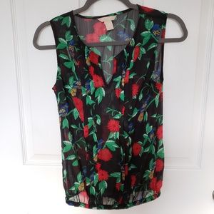 Banana Republic Sheer Sleeveless Flower Bird Print